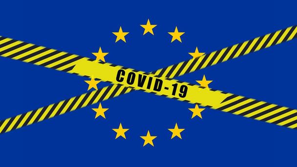 COVID-19 varoitusnauha EUROOPAN FLAG, EUROPE Coronavirus, EU - Valokuva, kuva