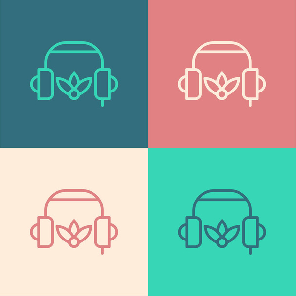 Pop Art Linie Kopfhörer für Meditation Symbol isoliert auf farbigem Hintergrund. Vektor. - Vektor, Bild