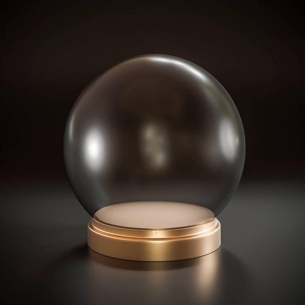empty crystal ball with gold metal base. nobody around. 3d render. - Foto, afbeelding