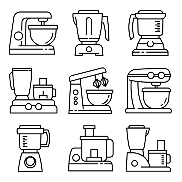 Food processor icons set, outline style - Вектор,изображение
