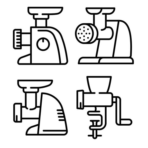 Meat grinder icons set, outline style - Вектор,изображение