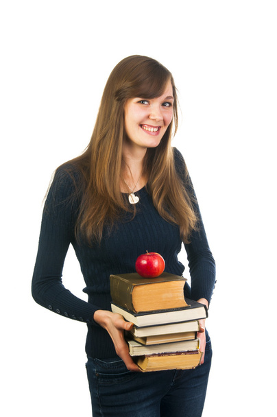 diák nő gazdaság könyvek - Fotó, kép