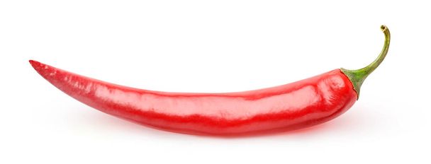 Один красный острый перец чили изолирован на белом фоне
 - Фото, изображение