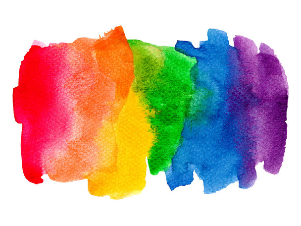 Akvarell szivárvány festés háttér. LMBT a szivárvány büszkeség banner fényes illusztráció elszigetelt fehér hátter.Set színes ecset stroke piros, narancs, sárga, zöld, kék, lila fényes akvarell. - Fotó, kép
