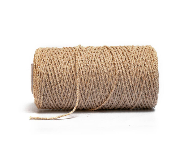 Household rope brown on white background - Photo, Image