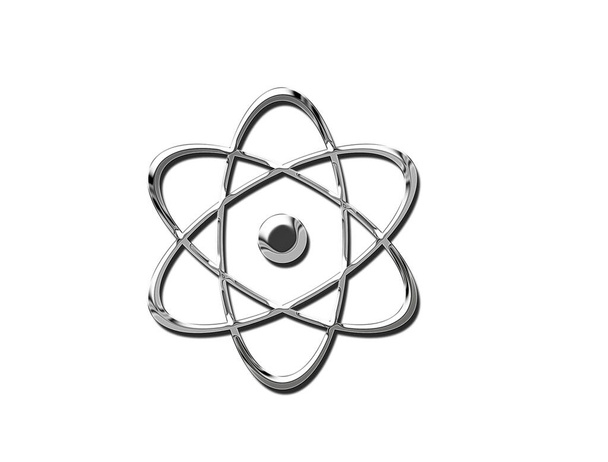 Σύμβολο της επιστήμης Atom απομονωμένη εικόνα χρώμιο και μεταλλικό. 3D εικονογράφηση - Φωτογραφία, εικόνα
