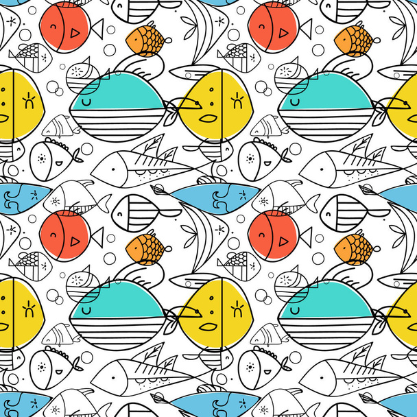 Fish pattern flat illustration. Home and kitchen decoration series. - Vector, imagen