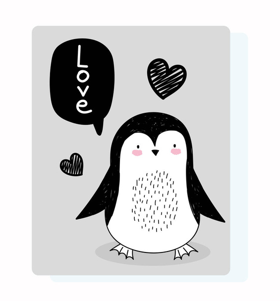 cute animals sketch wildlife cartoon adorable penguin love message - Vector, Image