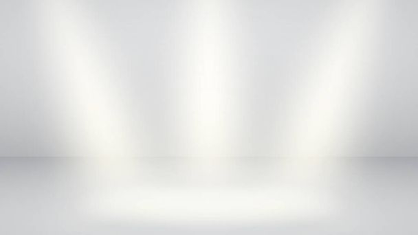 Witte lege studio achtergrond met drie lichtstralen - Vector, afbeelding