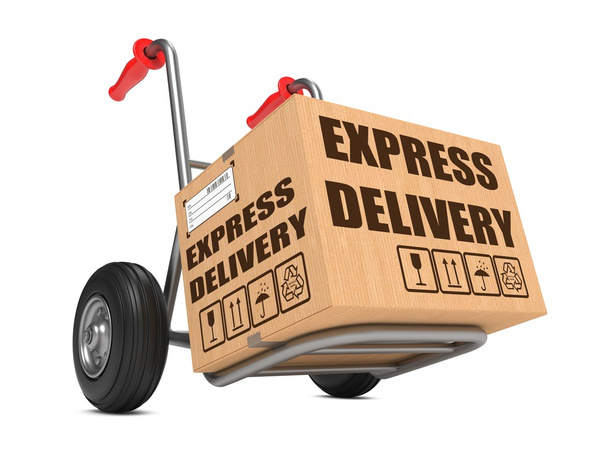 Entrega Express - Caja de cartón en camión de mano
. - Foto, Imagen