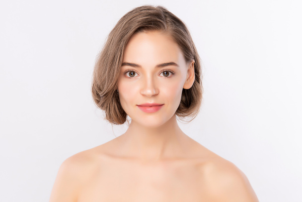 Beauty Woman face Portrait, Beautiful Young Woman with Clean Fresh Healthy Skin, Facial treatment. Cosmetology, beauty and spa, isolated on white background, - Φωτογραφία, εικόνα