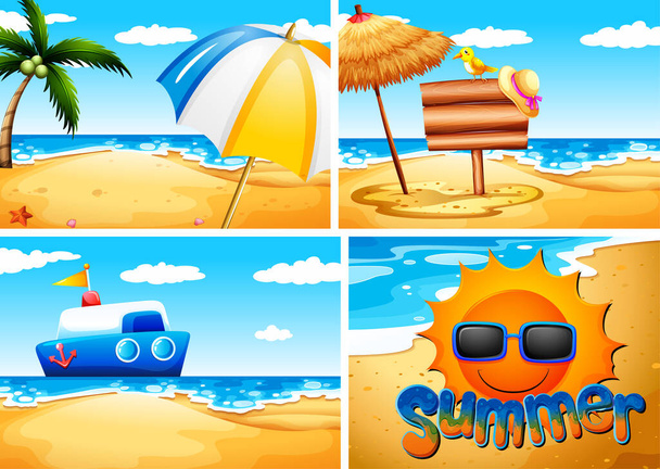 Набор иллюстраций для летнего пляжа - Вектор,изображение