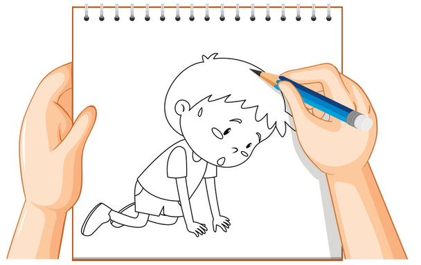 Escrita à mão de ilustração contorno menino triste
 - Vetor, Imagem