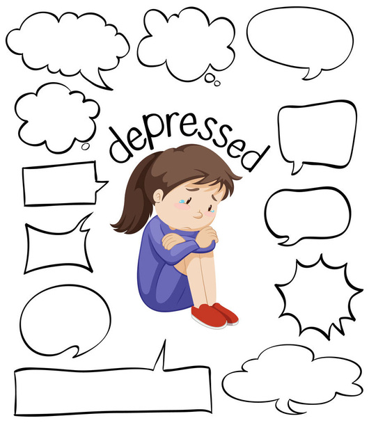 Diferentes formas de burbujas del habla con niña llorando ilustración
 - Vector, Imagen