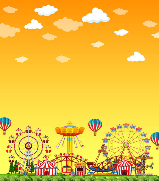 Amusement park scene at daytime with blank yellow sky illustration - Vector, Image