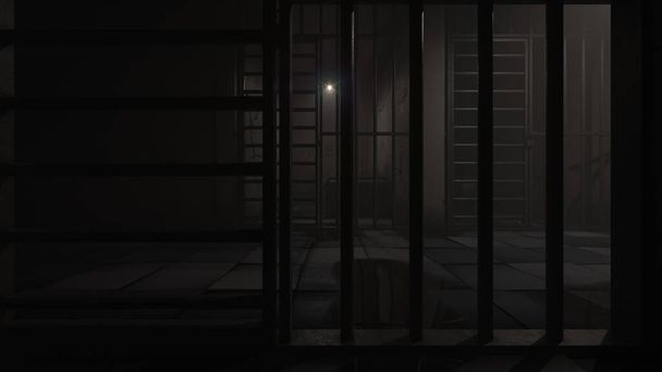 A rácsok mögött a börtönfolyosó és a cellák 3D Renderelése - Fotó, kép