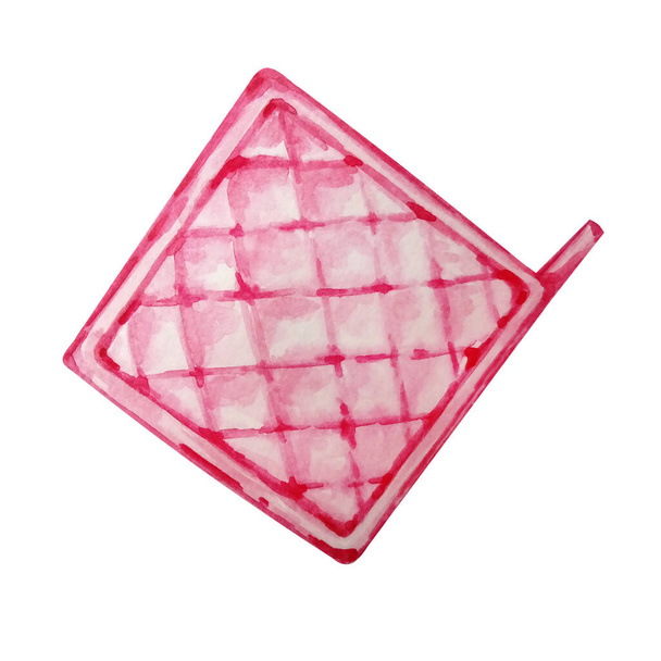watercolor illustration pink potholders for hot dishes - Fotoğraf, Görsel