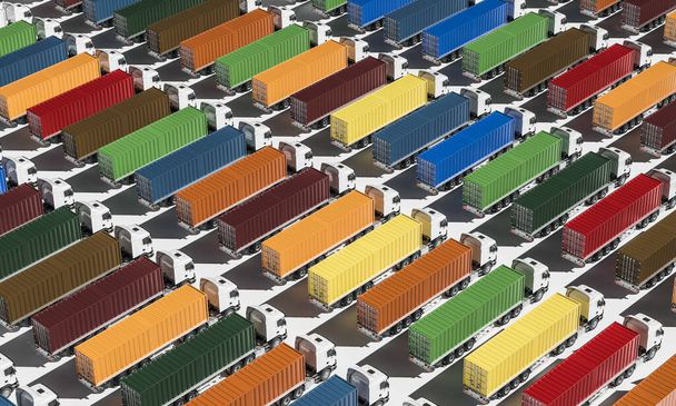 Sattelschlepper mit Containern in verschiedenen Farben auf weißem Hintergrund - Foto, Bild