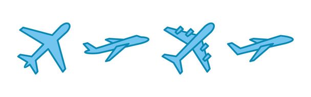 Icone dell'aereo impostate. Icona del vettore aereo. Simbolo del trasporto aereo. Illustrazione degli elementi di viaggio. Simbolo vacanza. Piano aereo - Vettoriali, immagini