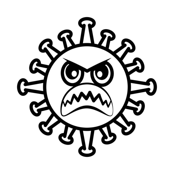 virus emoticon, covid-19 emoji character infection, angry face, line cartoon style - Vector, Image