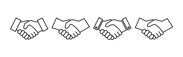 握手のアイコンを設定します。握手だ。契約書だ。アイコンベクトルを信頼しろ。取引だ。終わりだ。パートナーシップ・イコ - ベクター画像