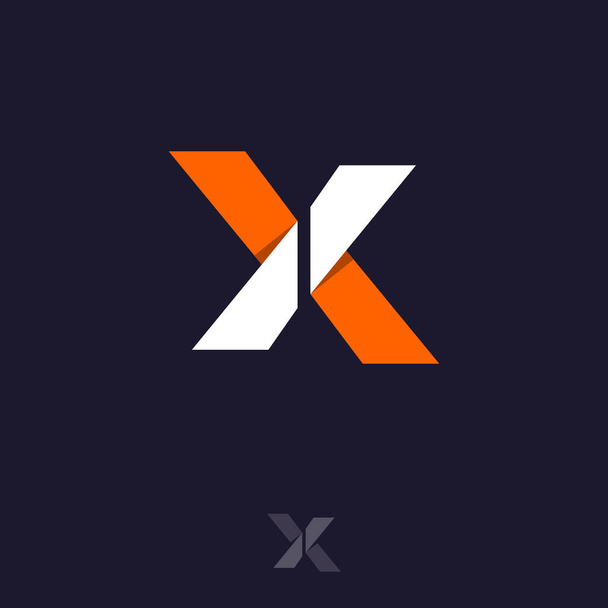 X letter. X monogram consist of white-orange ribbons, isolated on a dark background. Monochrome option. - ベクター画像