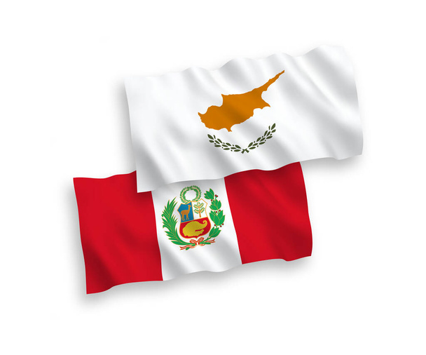 Nemzeti vektor szövet hullám zászlók Ciprus és Peru elszigetelt fehér alapon. 1-2 arányú. - Vektor, kép