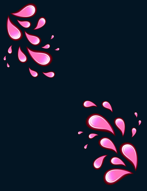 Roze abstracte platte water druppels stromende vlakke vector illustratie op donkere achtergrond. - Vector, afbeelding
