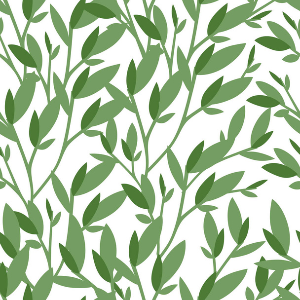 Seamless pattern of green leaves flat vector illustration on white background. - Vector, afbeelding