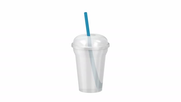 Bicchiere di plastica monouso vuoto per bevande fredde con una cannuccia - Filmati, video