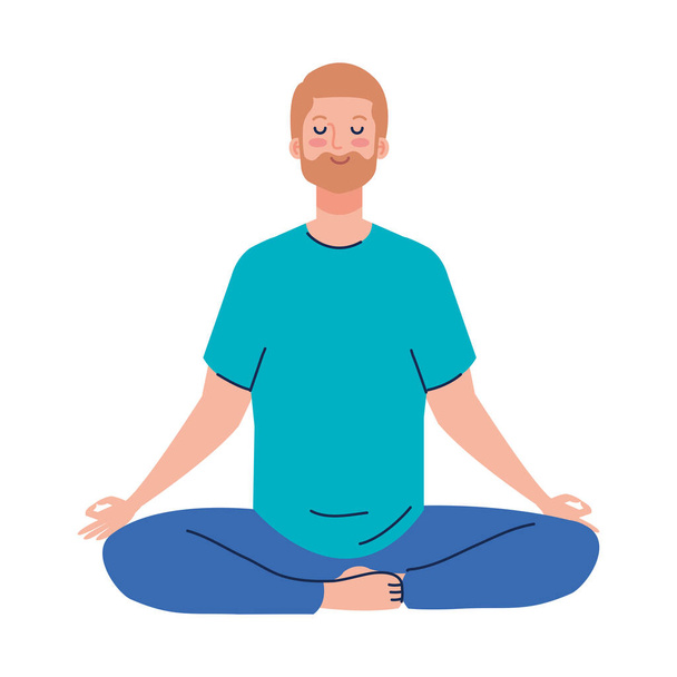uomo meditare, concetto per lo yoga, meditazione, rilassarsi, stile di vita sano - Vettoriali, immagini