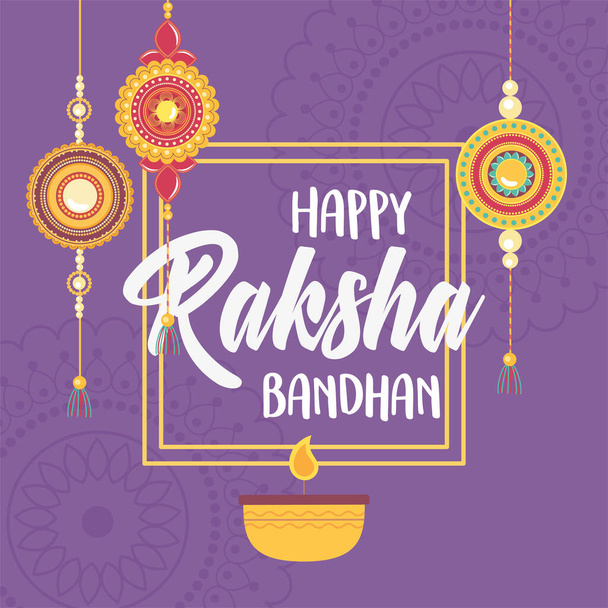 raksha bandhan, kaars en armbanden van liefde broers en zussen indiaanse festival - Vector, afbeelding