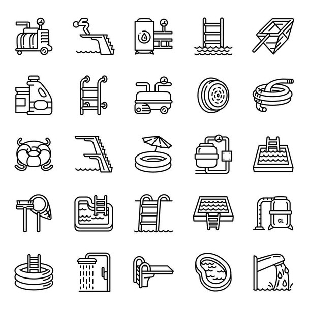 Pool equipment icons set, outline style - Вектор,изображение