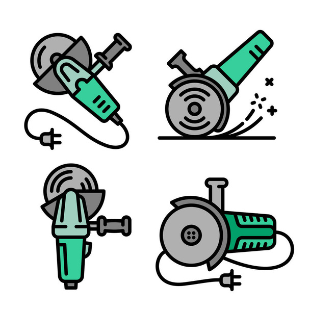 Angle grinder icons set, outline style - Vetor, Imagem