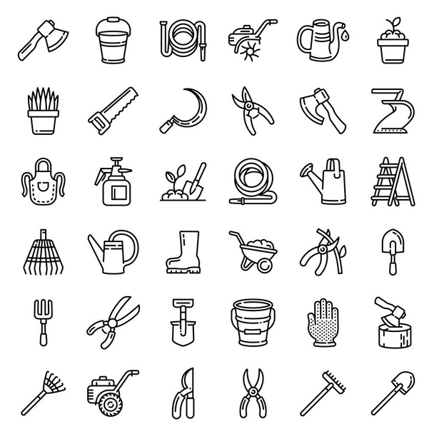 Gardening tools icons set, outline style - Вектор,изображение