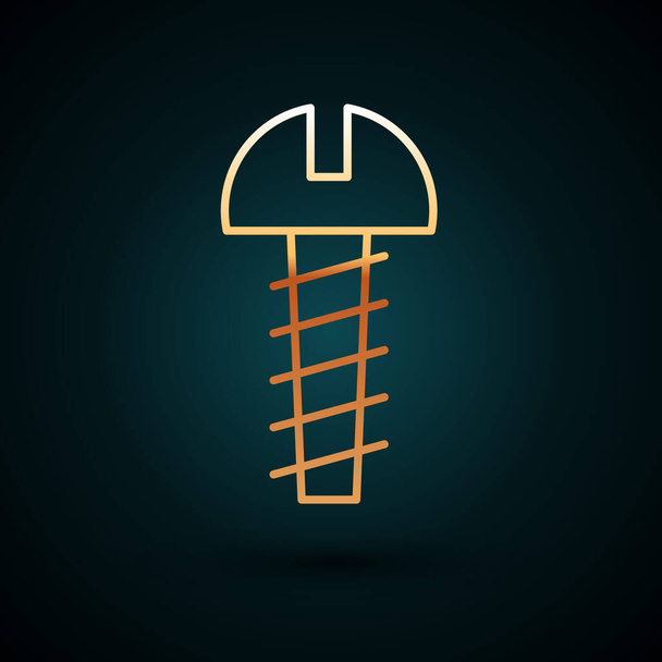 Gold line Metallic screw icon isolated on dark blue background.  Vector Illustration. - Vector, Image