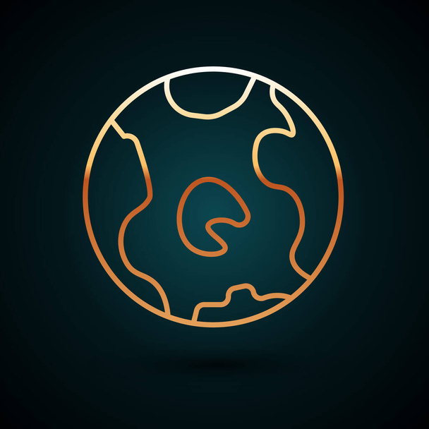 Zlatá linie Země globus ikona izolované na tmavomodrém pozadí. Světová nebo pozemská značka. Globální internetový symbol. Geometrické tvary. Vektorová ilustrace. - Vektor, obrázek