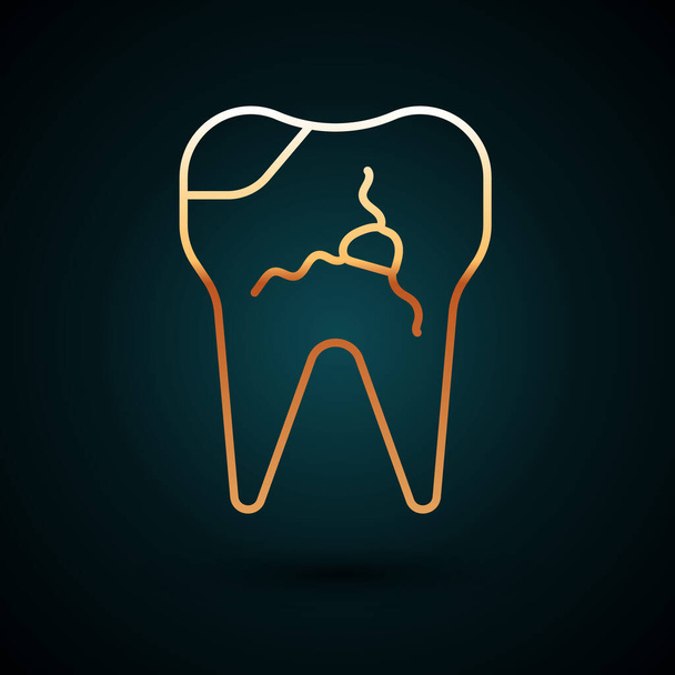 Altın çizgili kırık diş ikonu koyu mavi arka planda izole edilmiş. Diş problemi ikonu. Diş sağlığı sembolü. Vektör İllüstrasyonu. - Vektör, Görsel