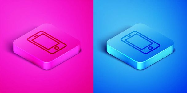 Isometric line Smartphone, mobile phone icon isolated on pink and blue background. Square button. Vector Illustration. - Wektor, obraz