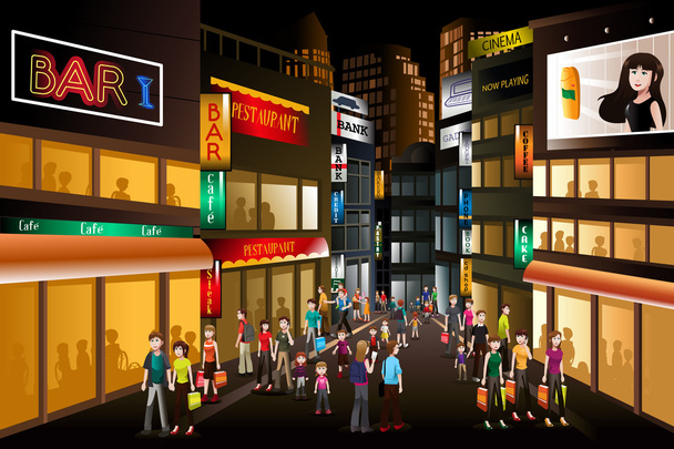 lidé nakupovat v noci - Vektor, obrázek