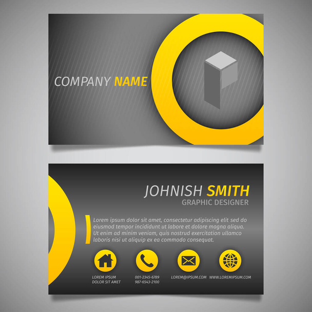 Modern yaratıcı basit iş kartı siyah ve sarı daire şablonu - Vektör, Görsel