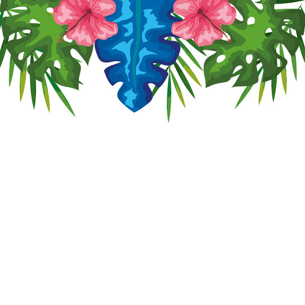 dekorace květu ibišku s větvemi a listy, tropická příroda, jaro léto botanická - Vektor, obrázek