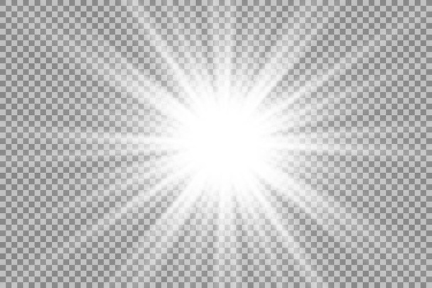 Λαμπερό απομονωμένο λευκό διαφανές φως σύνολο εφέ, φωτοβολίδα φακού, έκρηξη, glitter, γραμμή, ήλιο λάμψη, σπίθα και αστέρια. - Διάνυσμα, εικόνα