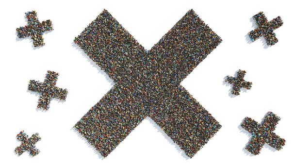 Vista superior de las marcas cruzadas formadas por grandes grupos de personas Representación 3D
 - Foto, imagen