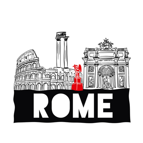 skyline disegnato a mano a Roma. illustrazione vettoriale EPS 10. - Vettoriali, immagini
