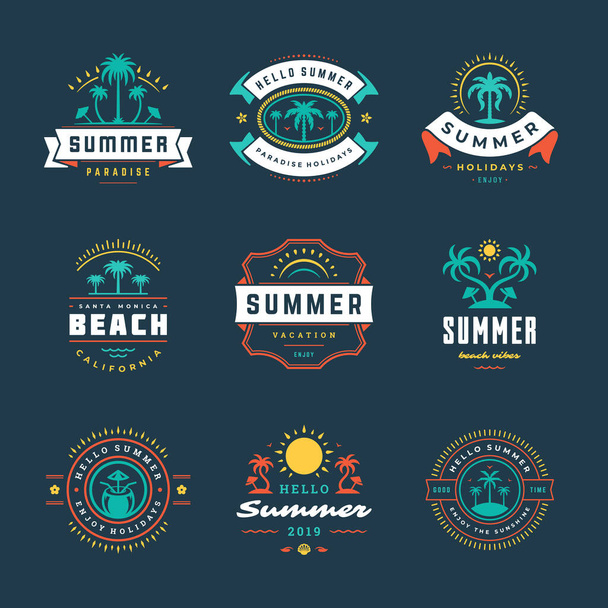 Summer holidays labels and badges retro typography design set. - Vector, imagen