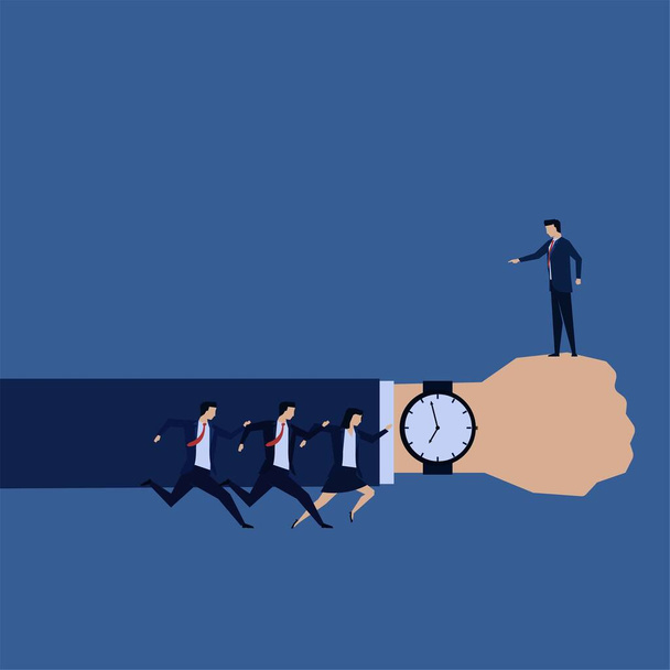 Business team late run with time boss angry. - Vector, Image
