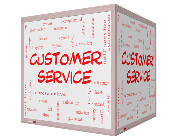 Customer Service Word Cloud Concept on a 3D cube Whiteboard - Photo, Image