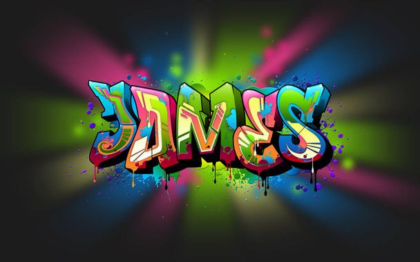 ¡James! Una genial ilustración de Graffiti Name inspirada en el graffiti y la cultura del arte callejero. Colores vivos y vibrantes, estilo inmaculado, equilibrio perfecto
. - Foto, Imagen