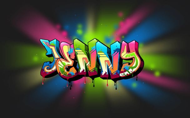 ¡Jenny! Una genial ilustración de Graffiti Name inspirada en el graffiti y la cultura del arte callejero. Colores vivos y vibrantes, estilo inmaculado, equilibrio perfecto
. - Foto, Imagen